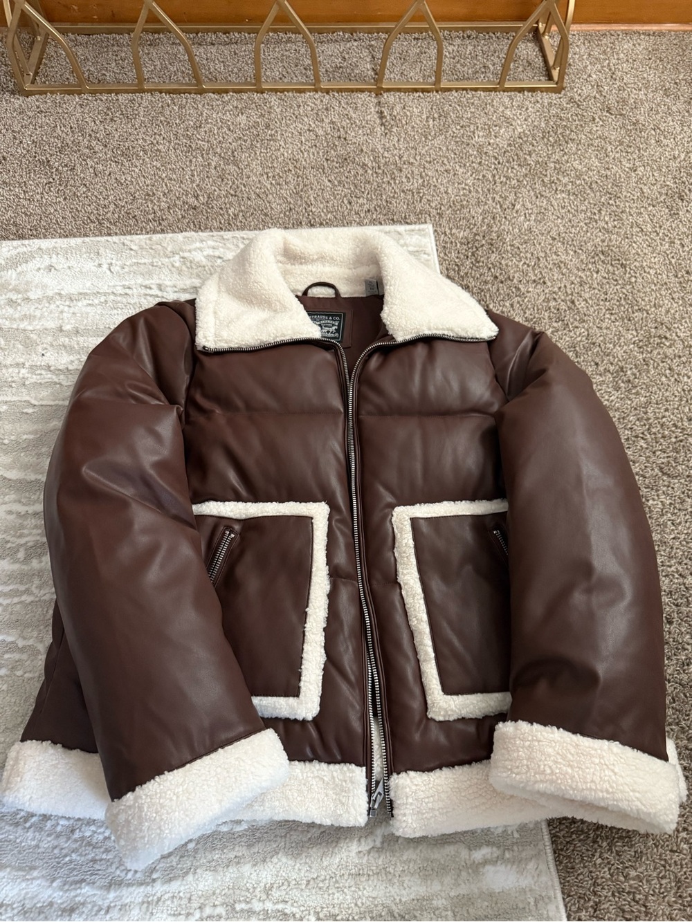 Levi's Chocolate Brown Bomber Jacket with Cream Sherpa Trim